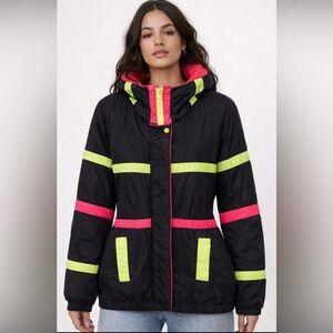 Vintage Retro Neon Colorblock Puffer Jacket | 80s Ski Vibes